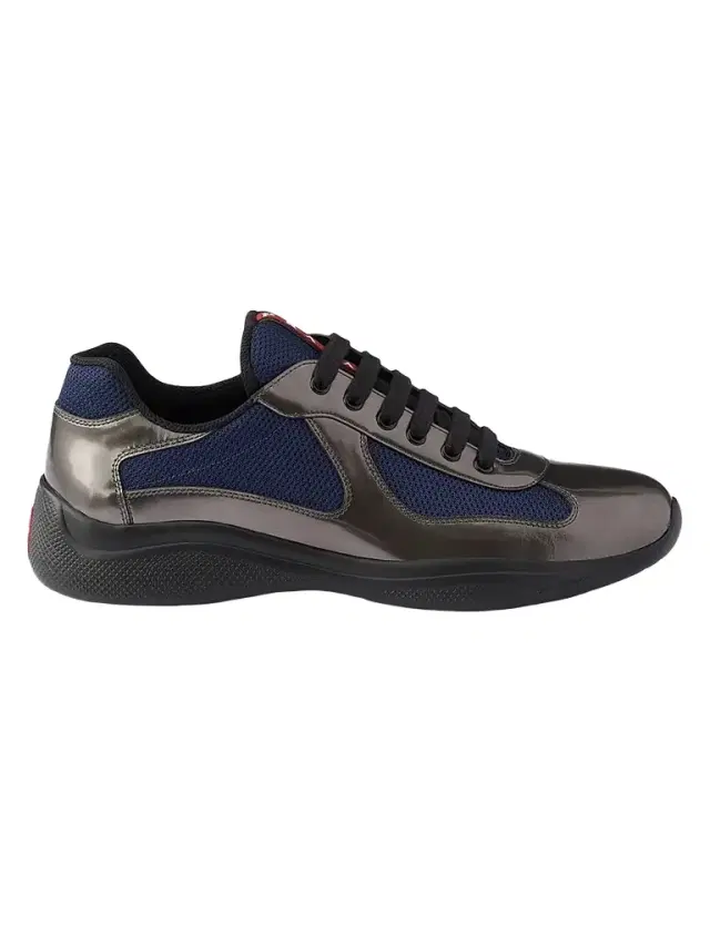 Prada Men's America's Cup Metallic Leather and Bike Fabric Sneakers - Silver Blue