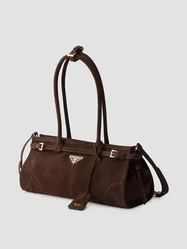 Prada Women's Bonnie Suede Top Handle Bag - Brown | Thumbnail 2 Prada Women's Bonnie Suede Top Handle Bag - Brown | Thumbnail 2