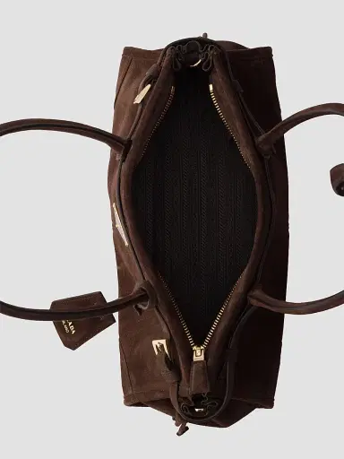Prada Women's Bonnie Suede Top Handle Bag - Brown | Thumbnail 5 Prada Women's Bonnie Suede Top Handle Bag - Brown | Thumbnail 5