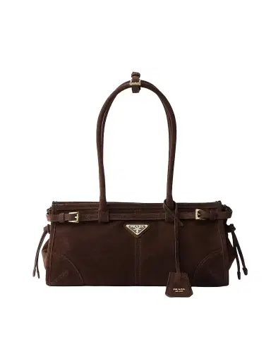 Prada Women's Bonnie Suede Top Handle Bag - Brown | Thumbnail 1 Prada Women's Bonnie Suede Top Handle Bag - Brown | Thumbnail 1
