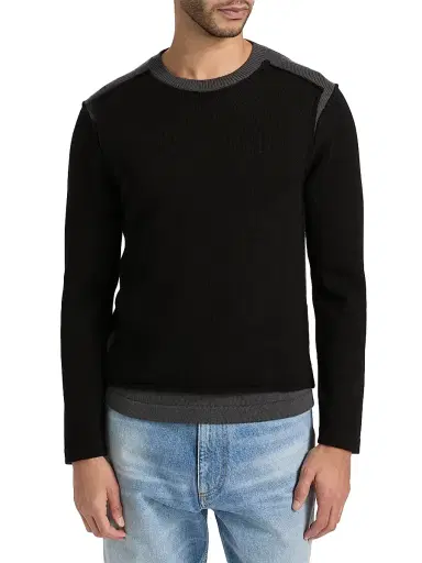 MM6 MAISON MARGIELA Men's Wool Crewneck Sweater - Black Dark Grey - Size XXL | Thumbnail 3