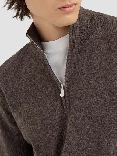 Brunello Cucinelli Men's Cashmere Sweater with Half Zip - Brown - Size 52 | Thumbnail 4 Brunello Cucinelli Men's Cashmere Sweater with Half Zip - Brown - Size 52 | Thumbnail 4
