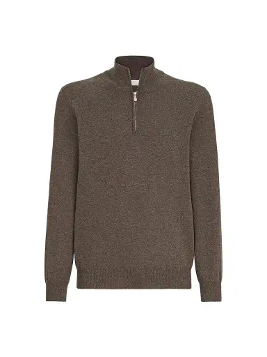 Brunello Cucinelli Men's Cashmere Sweater with Half Zip - Brown - Size 52 | Thumbnail 1 Brunello Cucinelli Men's Cashmere Sweater with Half Zip - Brown - Size 52 | Thumbnail 1