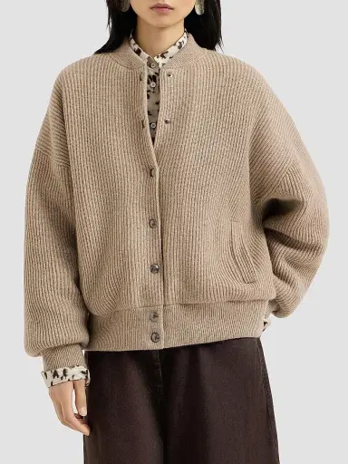 Brunello Cucinelli Women's Cashmere English Rib Knit Bomber Jacket with Thermore Padding | Thumbnail 2 Brunello Cucinelli Women's Cashmere English Rib Knit Bomber Jacket with Thermore Padding | Thumbnail 2