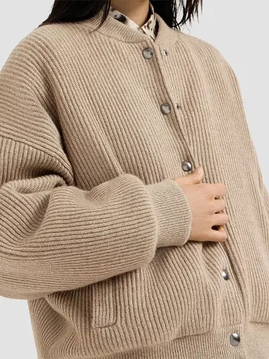 Brunello Cucinelli Women's Cashmere English Rib Knit Bomber Jacket with Thermore Padding | Thumbnail 4 Brunello Cucinelli Women's Cashmere English Rib Knit Bomber Jacket with Thermore Padding | Thumbnail 4