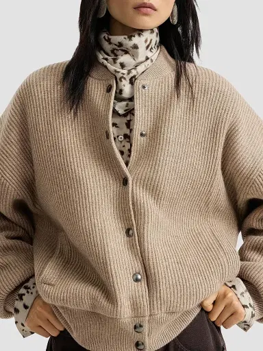 Brunello Cucinelli Women's Cashmere English Rib Knit Bomber Jacket with Thermore Padding | Thumbnail 5 Brunello Cucinelli Women's Cashmere English Rib Knit Bomber Jacket with Thermore Padding | Thumbnail 5