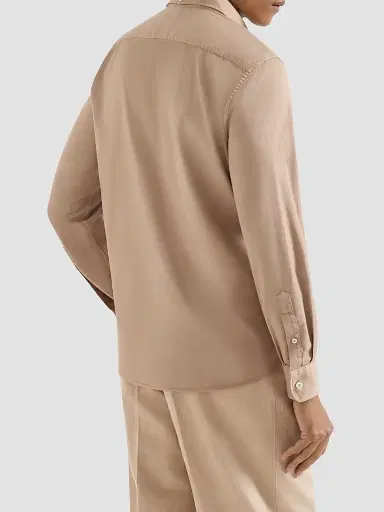 Brunello Cucinelli Men's Garment Dyed Easy Fit Shirt in Cotton Twill | Thumbnail 3 Brunello Cucinelli Men's Garment Dyed Easy Fit Shirt in Cotton Twill | Thumbnail 3