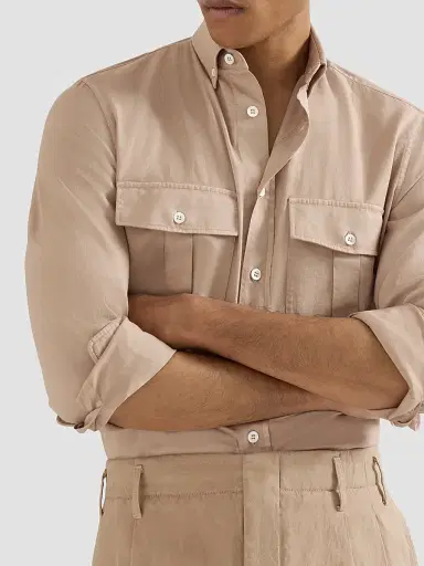 Brunello Cucinelli Men's Garment Dyed Easy Fit Shirt in Cotton Twill | Thumbnail 4 Brunello Cucinelli Men's Garment Dyed Easy Fit Shirt in Cotton Twill | Thumbnail 4