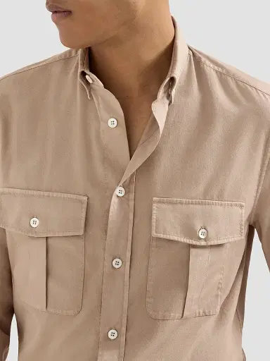 Brunello Cucinelli Men's Garment Dyed Easy Fit Shirt in Cotton Twill | Thumbnail 5 Brunello Cucinelli Men's Garment Dyed Easy Fit Shirt in Cotton Twill | Thumbnail 5