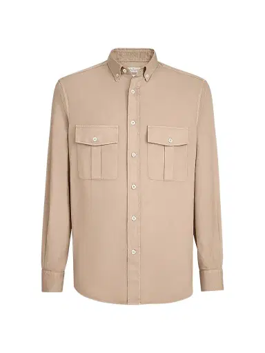 Brunello Cucinelli Men's Garment Dyed Easy Fit Shirt in Cotton Twill | Thumbnail 1 Brunello Cucinelli Men's Garment Dyed Easy Fit Shirt in Cotton Twill | Thumbnail 1
