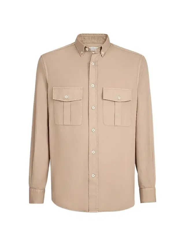 Brunello Cucinelli Men's Garment Dyed Easy Fit Shirt in Cotton Twill - Tobacco
