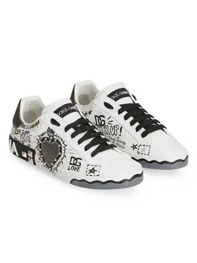 Dolce & Gabbana Men's Graffiti Patchwork Leather Low-Top Sneakers - Scritte Corona Nera - Size 13 | Thumbnail 2