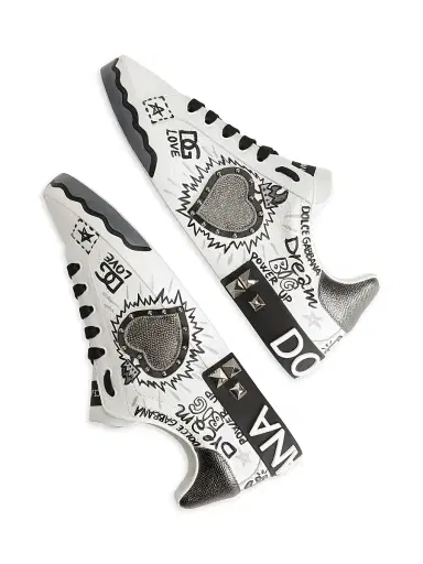 Dolce & Gabbana Men's Graffiti Patchwork Leather Low-Top Sneakers - Scritte Corona Nera - Size 13 | Thumbnail 4