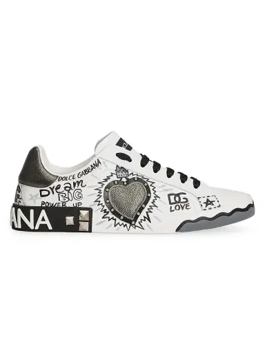 Dolce & Gabbana Men's Graffiti Patchwork Leather Low-Top Sneakers - Scritte Corona Nera - Size 13 | Thumbnail 1