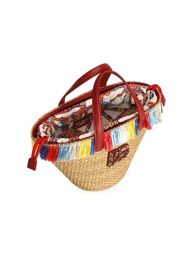 Dolce & Gabbana Girl's DG Fringe-Trimmed Straw Bag | Thumbnail 2 Dolce & Gabbana Girl's DG Fringe-Trimmed Straw Bag | Thumbnail 2