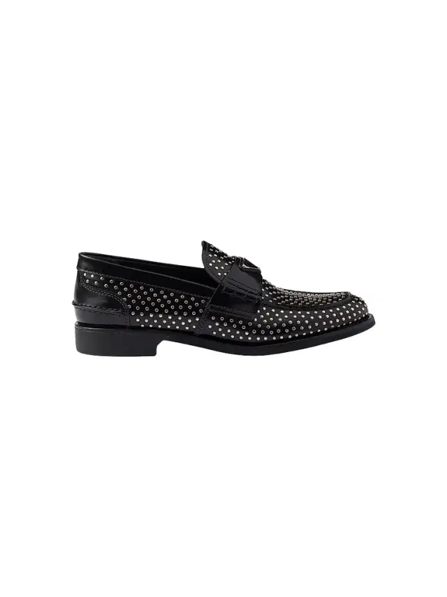 Prada Women's Studded Brushed Leather Loafers - Black