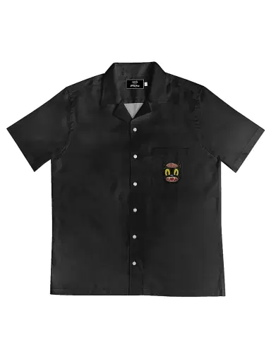 Arrels Barcelona Men's Small Cat Graphic Patch Pocket Camp Shirt - Black - Size XL | Thumbnail 1 Arrels Barcelona Men's Small Cat Graphic Patch Pocket Camp Shirt - Black - Size XL | Thumbnail 1