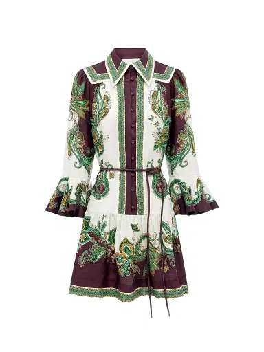 ALÉMAIS Women's Ruthie Printed Linen Drop-Waist Mini Shirtdress | Thumbnail 1 ALÉMAIS Women's Ruthie Printed Linen Drop-Waist Mini Shirtdress | Thumbnail 1