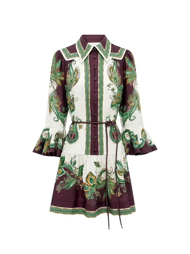 Women's Ruthie Printed Linen Drop-Waist Mini Shirtdress
