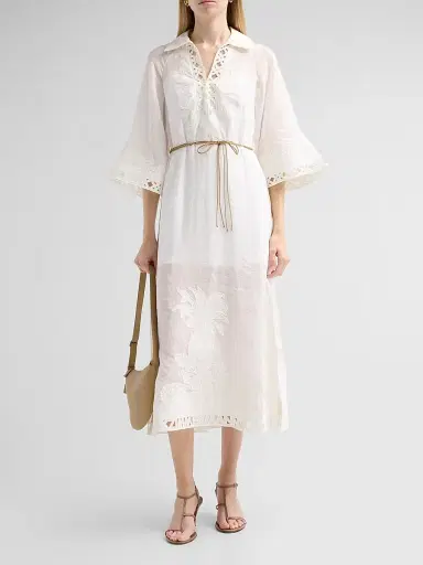 Zimmermann Women's Indra Embroidered Belted Midi Dress | Thumbnail 2 Zimmermann Women's Indra Embroidered Belted Midi Dress | Thumbnail 2
