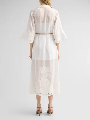 Zimmermann Women's Indra Embroidered Belted Midi Dress | Thumbnail 3 Zimmermann Women's Indra Embroidered Belted Midi Dress | Thumbnail 3