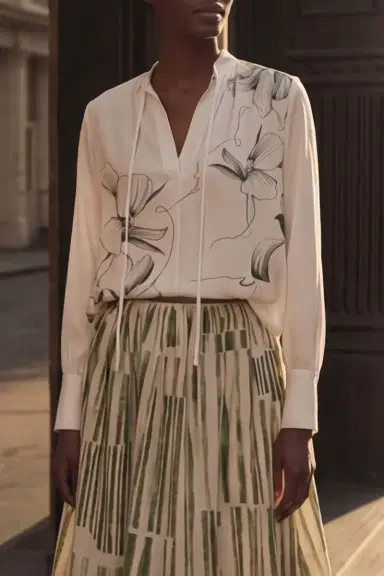 Jason Wu Collection SHADOW FLORAL SILK TWILL TIE NECK BLOUSE | Thumbnail 1 Jason Wu Collection SHADOW FLORAL SILK TWILL TIE NECK BLOUSE | Thumbnail 1