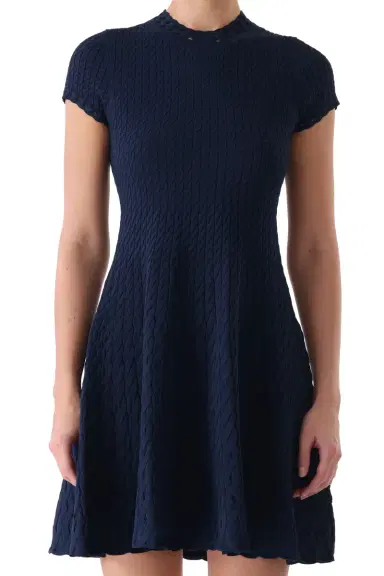 Jason Wu Collection SHORT SLEEVE CABLE KNIT FIT AND FLARE DRESS | Thumbnail 2