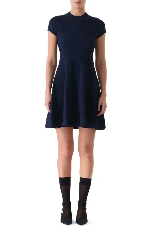 Jason Wu Collection SHORT SLEEVE CABLE KNIT FIT AND FLARE DRESS