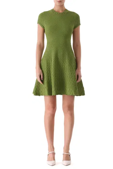 Jason Wu Collection SHORT SLEEVE CABLE KNIT FIT AND FLARE DRESS | Thumbnail 2