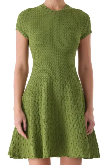 Jason Wu Collection SHORT SLEEVE CABLE KNIT FIT AND FLARE DRESS | Thumbnail 3
