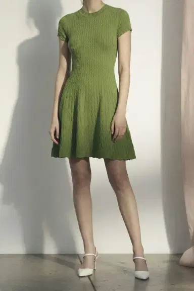 Jason Wu Collection SHORT SLEEVE CABLE KNIT FIT AND FLARE DRESS | Thumbnail 1