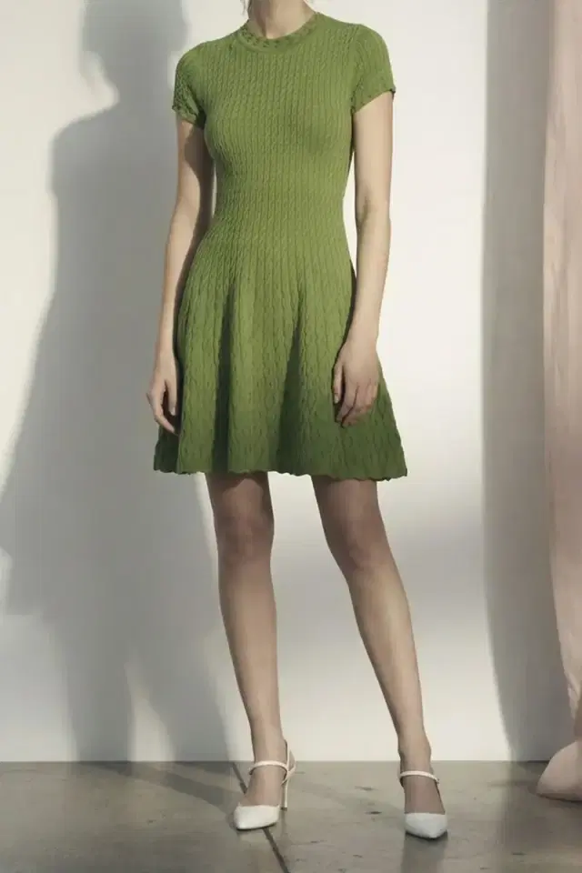 Jason Wu Collection SHORT SLEEVE CABLE KNIT FIT AND FLARE DRESS