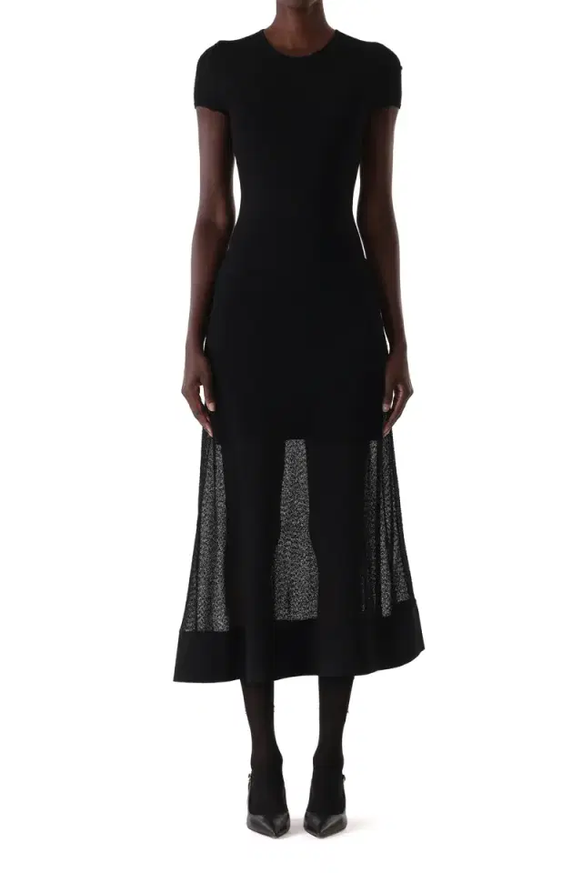 SHORT SLEEVE DROP WAIST LAYERED KNIT DRESS