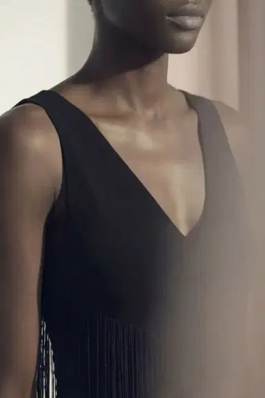 Jason Wu Collection V-NECK FRINGE KNIT MIDI DRESS WITH SLIP | Thumbnail 2
