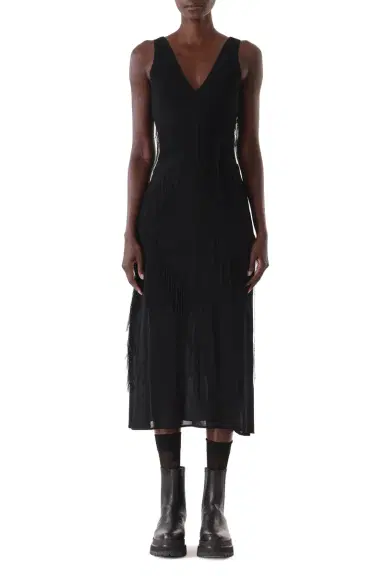Jason Wu Collection V-NECK FRINGE KNIT MIDI DRESS WITH SLIP | Thumbnail 4