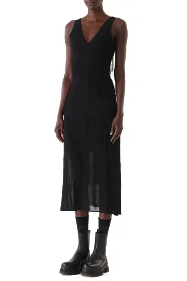 Jason Wu Collection V-NECK FRINGE KNIT MIDI DRESS WITH SLIP | Thumbnail 6