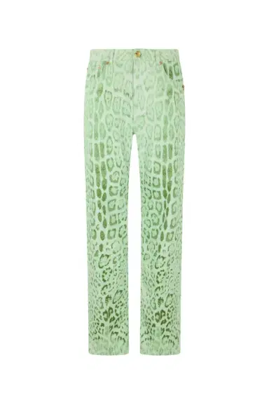 Roberto Cavalli Cotton Denim with Jaguar Mint Print | Thumbnail 1 Roberto Cavalli Cotton Denim with Jaguar Mint Print | Thumbnail 1