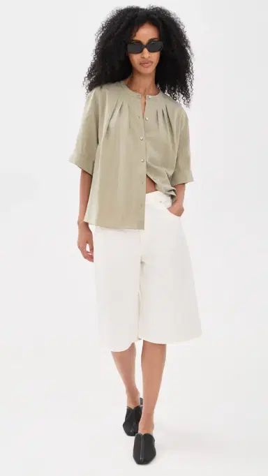 Vince A-Line Gathered Shirt alted Moss | Thumbnail 5