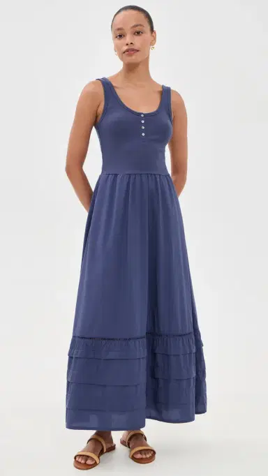 Marine Layer Lexi Rib Knit Woven Mix Dress Navy | Thumbnail 2 Marine Layer Lexi Rib Knit Woven Mix Dress Navy | Thumbnail 2