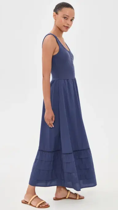Marine Layer Lexi Rib Knit Woven Mix Dress Navy | Thumbnail 4 Marine Layer Lexi Rib Knit Woven Mix Dress Navy | Thumbnail 4