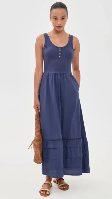 Marine Layer Lexi Rib Knit Woven Mix Dress Navy | Thumbnail 5 Marine Layer Lexi Rib Knit Woven Mix Dress Navy | Thumbnail 5