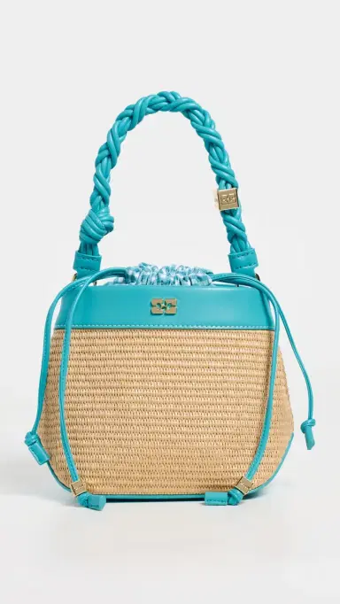 Ganni Bou Raphia Bucket Bag Scuba Blue One Size | Thumbnail 2