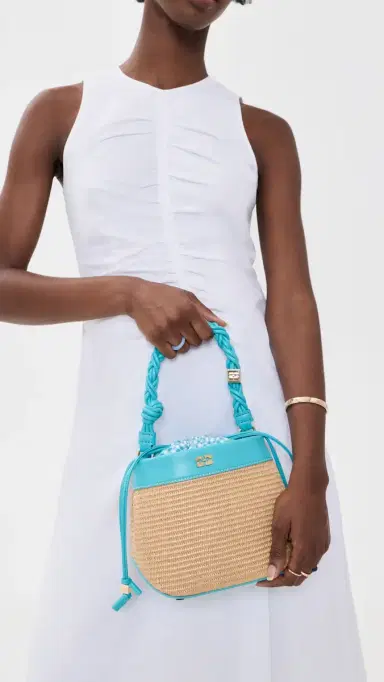Ganni Bou Raphia Bucket Bag Scuba Blue One Size | Thumbnail 3