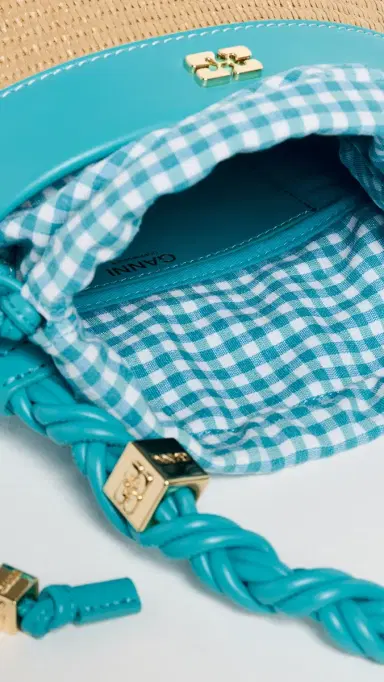 Ganni Bou Raphia Bucket Bag Scuba Blue One Size | Thumbnail 6