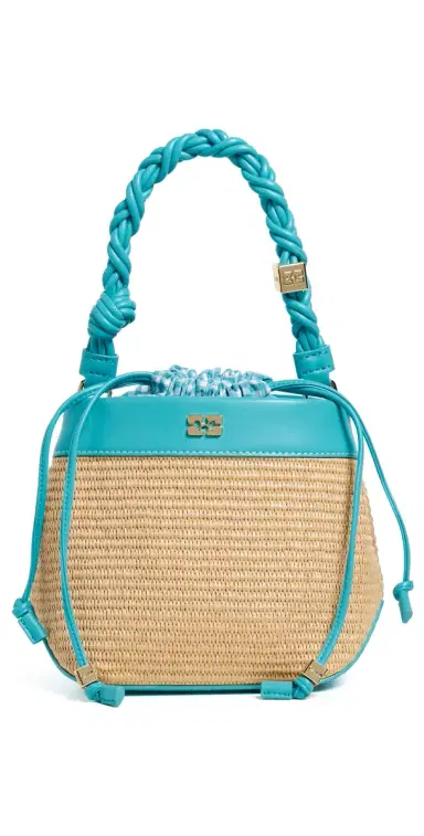 Ganni Bou Raphia Bucket Bag Scuba Blue One Size | Thumbnail 1
