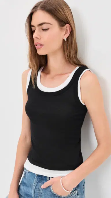 Enza Costa Tissue Jersey Layered Tanks Black/White | Thumbnail 2