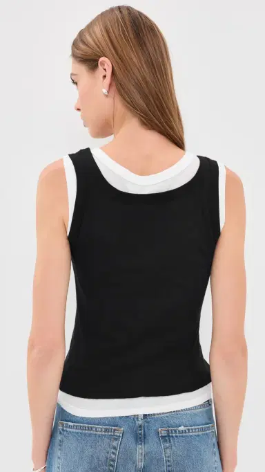 Enza Costa Tissue Jersey Layered Tanks Black/White | Thumbnail 3
