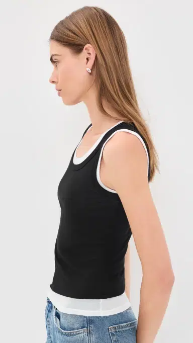 Enza Costa Tissue Jersey Layered Tanks Black/White | Thumbnail 4
