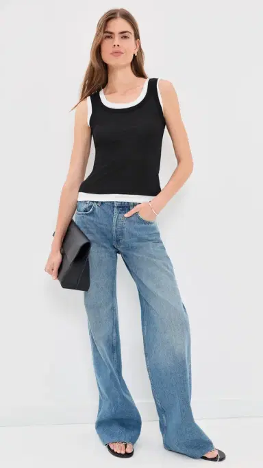 Enza Costa Tissue Jersey Layered Tanks Black/White | Thumbnail 5