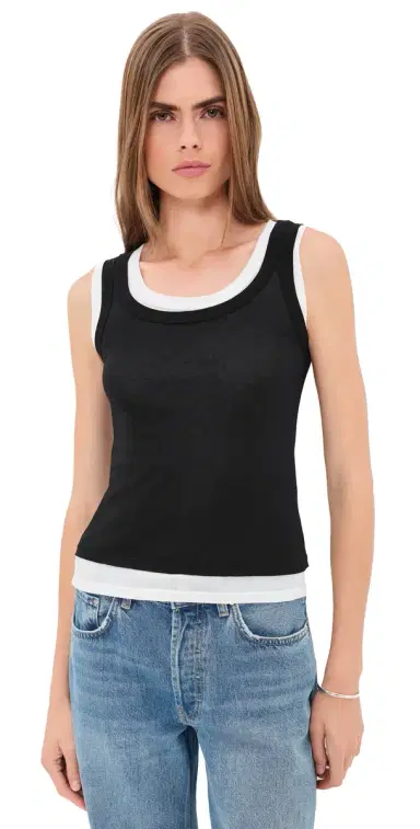 Enza Costa Tissue Jersey Layered Tanks Black/White | Thumbnail 1